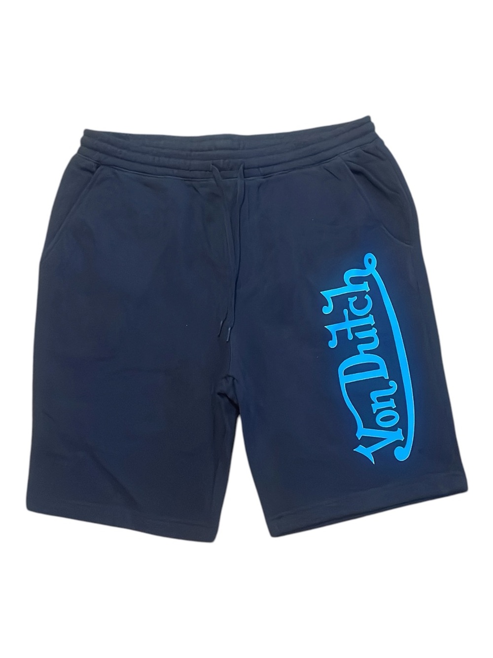 Von Dutch Navy Sweat Shorts with Bright Blue Logo Sz XL
